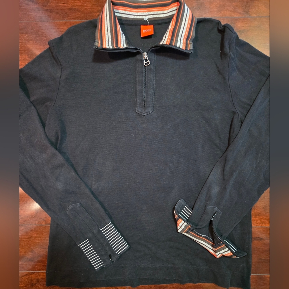 Hugo Boss Black Long Sleeve Pique Quarter Zip Shirt